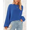 imagePRETTYGARDEN Womens 2024 Winter Chunky Knit Sweater Casual Long Lantern Sleeve Crewneck Pullover Jumper TopsBlue