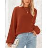 imagePRETTYGARDEN Womens 2024 Winter Chunky Knit Sweater Casual Long Lantern Sleeve Crewneck Pullover Jumper TopsBrick Red