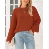 imagePRETTYGARDEN Womens 2024 Winter Chunky Knit Sweater Casual Long Lantern Sleeve Crewneck Pullover Jumper TopsBrick Red