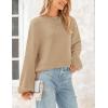 imagePRETTYGARDEN Womens 2024 Winter Chunky Knit Sweater Casual Long Lantern Sleeve Crewneck Pullover Jumper TopsKhaki