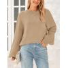 imagePRETTYGARDEN Womens 2024 Winter Chunky Knit Sweater Casual Long Lantern Sleeve Crewneck Pullover Jumper TopsKhaki