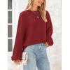 imagePRETTYGARDEN Womens 2024 Winter Chunky Knit Sweater Casual Long Lantern Sleeve Crewneck Pullover Jumper TopsWine Red