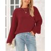 imagePRETTYGARDEN Womens 2024 Winter Chunky Knit Sweater Casual Long Lantern Sleeve Crewneck Pullover Jumper TopsWine Red