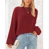 imagePRETTYGARDEN Womens 2024 Winter Chunky Knit Sweater Casual Long Lantern Sleeve Crewneck Pullover Jumper TopsWine Red