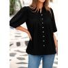 imagePRETTYGARDEN Womens 2025 Summer Short Lantern Sleeve Tops Loose Fit Button Down Shirt Casual Pleated V Neck BlousesBlack