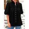 imagePRETTYGARDEN Womens 2025 Summer Short Lantern Sleeve Tops Loose Fit Button Down Shirt Casual Pleated V Neck BlousesBlack