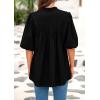 imagePRETTYGARDEN Womens 2025 Summer Short Lantern Sleeve Tops Loose Fit Button Down Shirt Casual Pleated V Neck BlousesBlack