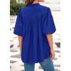 imagePRETTYGARDEN Womens 2025 Summer Short Lantern Sleeve Tops Loose Fit Button Down Shirt Casual Pleated V Neck BlousesBlue