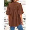 imagePRETTYGARDEN Womens 2025 Summer Short Lantern Sleeve Tops Loose Fit Button Down Shirt Casual Pleated V Neck BlousesBrown