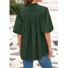 imagePRETTYGARDEN Womens 2025 Summer Short Lantern Sleeve Tops Loose Fit Button Down Shirt Casual Pleated V Neck BlousesDark Green