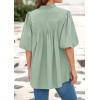 imagePRETTYGARDEN Womens 2025 Summer Short Lantern Sleeve Tops Loose Fit Button Down Shirt Casual Pleated V Neck BlousesLight Green