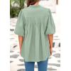 imagePRETTYGARDEN Womens 2025 Summer Short Lantern Sleeve Tops Loose Fit Button Down Shirt Casual Pleated V Neck BlousesLight Green