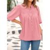 imagePRETTYGARDEN Womens 2025 Summer Short Lantern Sleeve Tops Loose Fit Button Down Shirt Casual Pleated V Neck BlousesPink