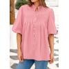 imagePRETTYGARDEN Womens 2025 Summer Short Lantern Sleeve Tops Loose Fit Button Down Shirt Casual Pleated V Neck BlousesPink