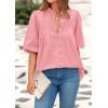 imagePRETTYGARDEN Womens 2025 Summer Short Lantern Sleeve Tops Loose Fit Button Down Shirt Casual Pleated V Neck BlousesPink