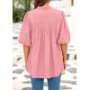 imagePRETTYGARDEN Womens 2025 Summer Short Lantern Sleeve Tops Loose Fit Button Down Shirt Casual Pleated V Neck BlousesPink