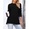imagePRETTYGARDEN Womens Knit Spring Sweaters Long Sleeve Pullover Crewneck Split Hem Loose Oversized Tunic Fall Sweater TopBlack