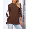 imagePRETTYGARDEN Womens Knit Spring Sweaters Long Sleeve Pullover Crewneck Split Hem Loose Oversized Tunic Fall Sweater TopCoffee