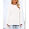 imagePRETTYGARDEN Womens Knit Spring Sweaters Long Sleeve Pullover Crewneck Split Hem Loose Oversized Tunic Fall Sweater TopWhite
