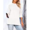 imagePRETTYGARDEN Womens Knit Spring Sweaters Long Sleeve Pullover Crewneck Split Hem Loose Oversized Tunic Fall Sweater TopWhite