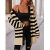 imagePRETTYGARDEN Womens Winter Striped Cardigan Sweaters Long Sleeve Button Down Open Front Chunky Knit Oversized Sweater CoatStriped Khaki Black