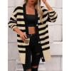imagePRETTYGARDEN Womens Winter Striped Cardigan Sweaters Long Sleeve Button Down Open Front Chunky Knit Oversized Sweater CoatStriped Khaki Black