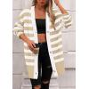 imagePRETTYGARDEN Womens Winter Striped Cardigan Sweaters Long Sleeve Button Down Open Front Chunky Knit Oversized Sweater CoatStriped Khaki White