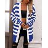 imagePRETTYGARDEN Womens Winter Striped Cardigan Sweaters Long Sleeve Button Down Open Front Chunky Knit Oversized Sweater CoatStriped Royal Blue White