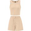 imagePRETTYGARDEN Womens 2 Piece Summer Outfits 2025 Casual Lounge Matching Sets Ribbed Knit Sleeveless Tank Tops and ShortsApricot