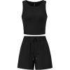 imagePRETTYGARDEN Womens 2 Piece Summer Outfits 2025 Casual Lounge Matching Sets Ribbed Knit Sleeveless Tank Tops and ShortsBlack