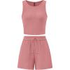 imagePRETTYGARDEN Womens 2 Piece Summer Outfits 2025 Casual Lounge Matching Sets Ribbed Knit Sleeveless Tank Tops and ShortsPink