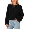 imagePRETTYGARDEN Womens 2024 Winter Chunky Knit Sweater Casual Long Lantern Sleeve Crewneck Pullover Jumper TopsBlack