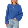 imagePRETTYGARDEN Womens 2024 Winter Chunky Knit Sweater Casual Long Lantern Sleeve Crewneck Pullover Jumper TopsBlue