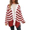 imagePRETTYGARDEN Womens Winter Striped Cardigan Sweaters Long Sleeve Button Down Open Front Chunky Knit Oversized Sweater CoatStriped Rust Red White