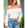 imagePRETTYGARDEN Off The Shoulder Top for Women 2025 Long Sleeve Shirts Trendy Going Out Crop Tops Spring Fashion ClothesBeige White