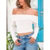 imagePRETTYGARDEN Off The Shoulder Top for Women 2025 Long Sleeve Shirts Trendy Going Out Crop Tops Spring Fashion ClothesBeige White