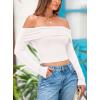 imagePRETTYGARDEN Off The Shoulder Top for Women 2025 Long Sleeve Shirts Trendy Going Out Crop Tops Spring Fashion ClothesBeige White