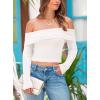 imagePRETTYGARDEN Off The Shoulder Top for Women 2025 Long Sleeve Shirts Trendy Going Out Crop Tops Spring Fashion ClothesBeige White