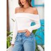 imagePRETTYGARDEN Off The Shoulder Top for Women 2025 Long Sleeve Shirts Trendy Going Out Crop Tops Spring Fashion ClothesBeige White