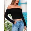 imagePRETTYGARDEN Off The Shoulder Top for Women 2025 Long Sleeve Shirts Trendy Going Out Crop Tops Spring Fashion ClothesBlack