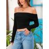 imagePRETTYGARDEN Off The Shoulder Top for Women 2025 Long Sleeve Shirts Trendy Going Out Crop Tops Spring Fashion ClothesBlack