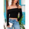 imagePRETTYGARDEN Off The Shoulder Top for Women 2025 Long Sleeve Shirts Trendy Going Out Crop Tops Spring Fashion ClothesBlack