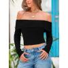 imagePRETTYGARDEN Off The Shoulder Top for Women 2025 Long Sleeve Shirts Trendy Going Out Crop Tops Spring Fashion ClothesBlack