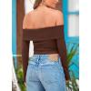 imagePRETTYGARDEN Off The Shoulder Top for Women 2025 Long Sleeve Shirts Trendy Going Out Crop Tops Spring Fashion ClothesCoffee