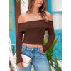 imagePRETTYGARDEN Off The Shoulder Top for Women 2025 Long Sleeve Shirts Trendy Going Out Crop Tops Spring Fashion ClothesCoffee