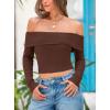 imagePRETTYGARDEN Off The Shoulder Top for Women 2025 Long Sleeve Shirts Trendy Going Out Crop Tops Spring Fashion ClothesCoffee