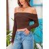 imagePRETTYGARDEN Off The Shoulder Top for Women 2025 Long Sleeve Shirts Trendy Going Out Crop Tops Spring Fashion ClothesCoffee