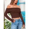 imagePRETTYGARDEN Off The Shoulder Top for Women 2025 Long Sleeve Shirts Trendy Going Out Crop Tops Spring Fashion ClothesCoffee
