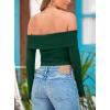 imagePRETTYGARDEN Off The Shoulder Top for Women 2025 Long Sleeve Shirts Trendy Going Out Crop Tops Spring Fashion ClothesDark Green