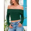 imagePRETTYGARDEN Off The Shoulder Top for Women 2025 Long Sleeve Shirts Trendy Going Out Crop Tops Spring Fashion ClothesDark Green